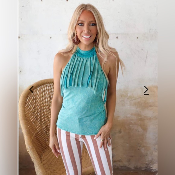 Turquoise 💙Mineral Washed Fringe Halter Top -PLEASE READ DESCRIPTION ⬇️ - Picture 5 of 7